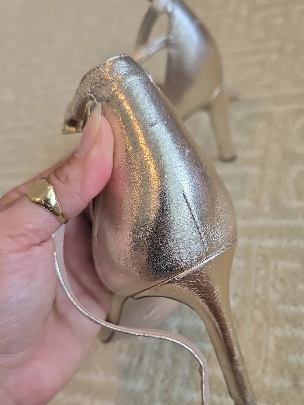 27 Edit Metallic Gold Pointed-Toe Crisscross Ankle-Strap Heels, Size 7